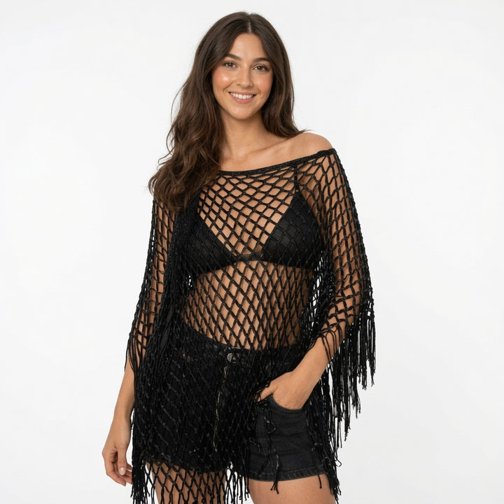 The Elara Fringe Chain Shawl Set