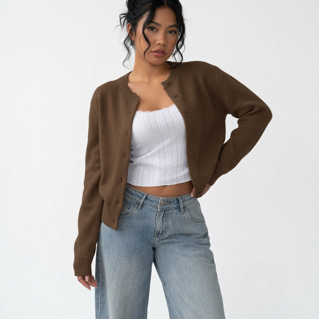 The Elara Lightweight Cropped Button Cardigan