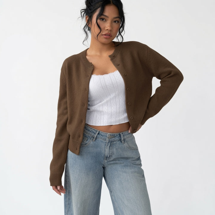The Elara Lightweight Cropped Button Cardigan
