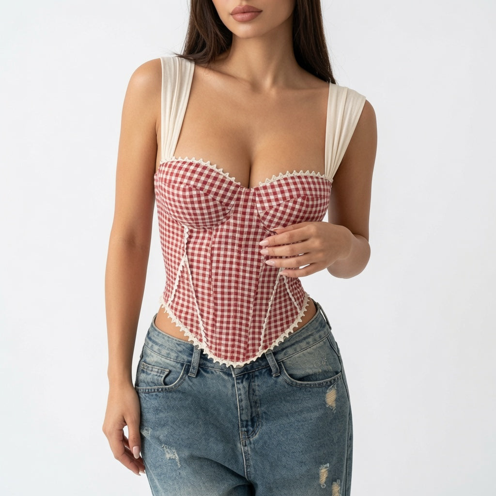 The Elara Ribbon Gingham Corset Top