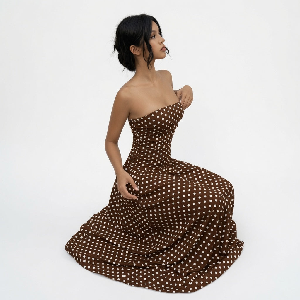 The Elara Stretch Polka Dot Maxi Dress