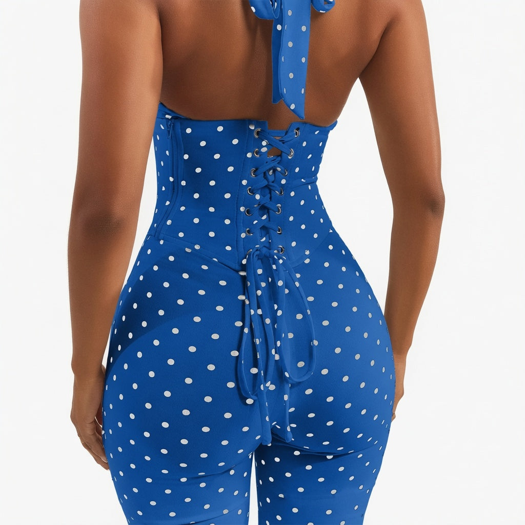 The Elara Polka Dot Fishbone Corset Capri Set