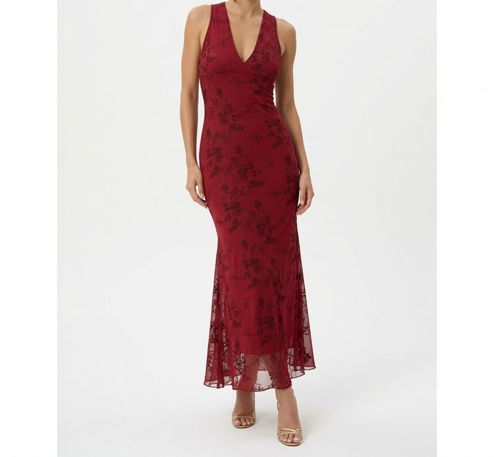 The Elara Floral Velvet Plunge A-Line Dress