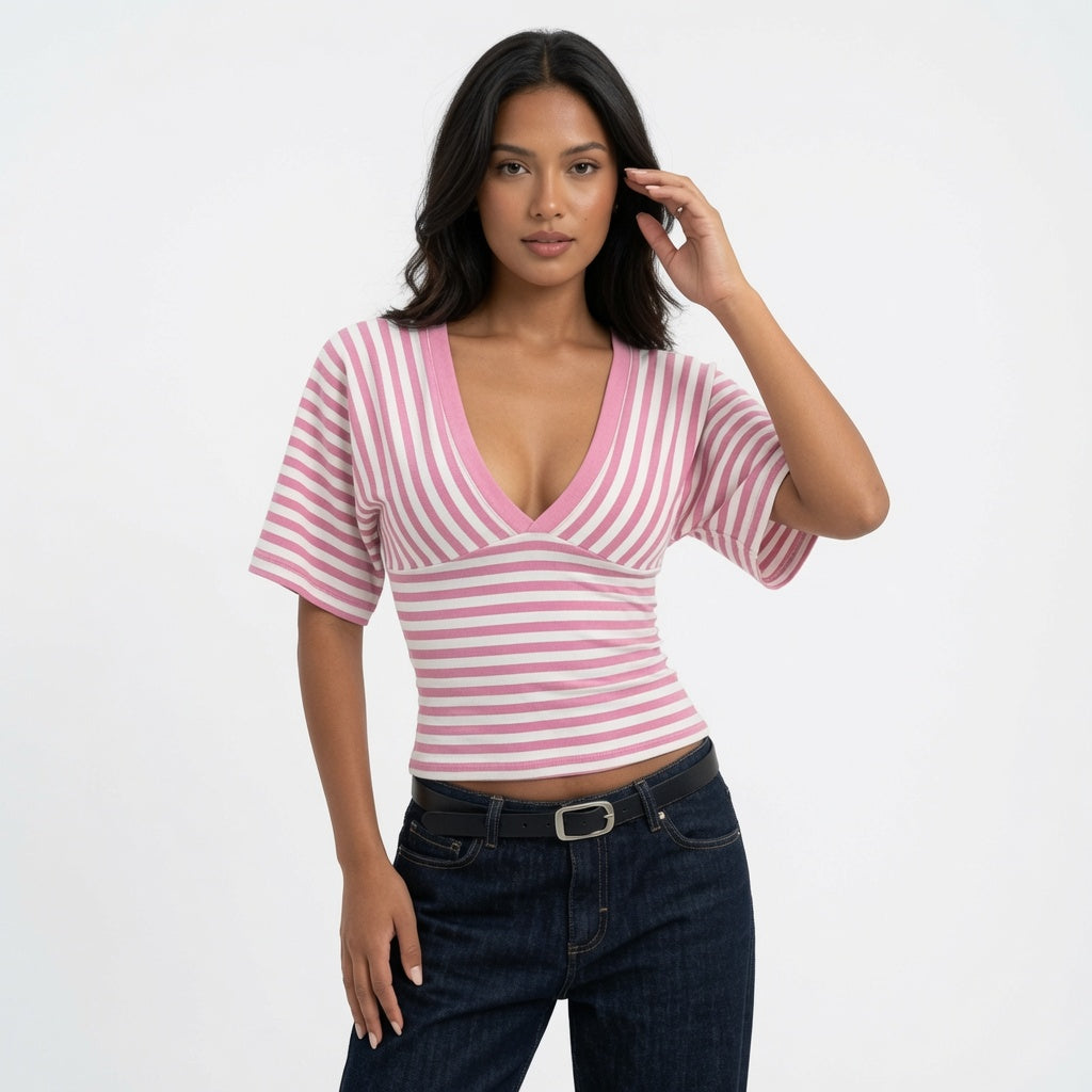 The Elara Striped Wrap Crop Top