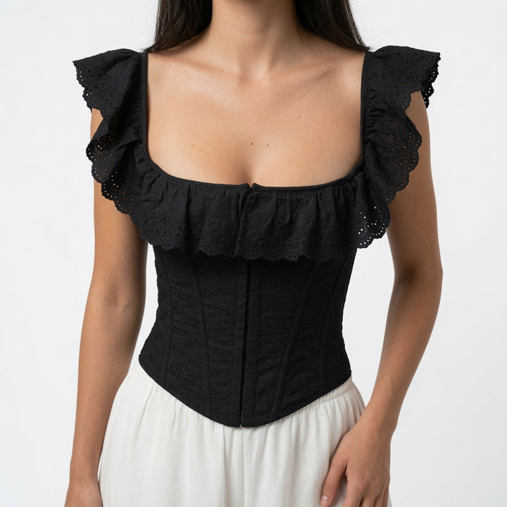 The Elara Ruffle Off-Shoulder Corset Top