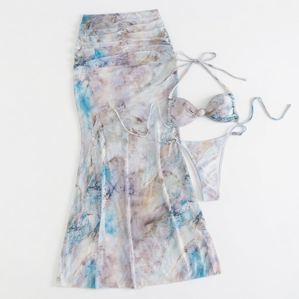 The Elara Pearl Knot Bikini Skirt Set