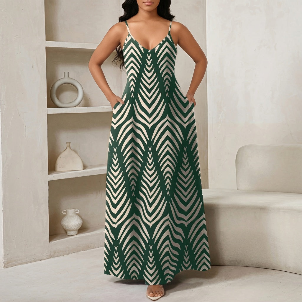The Elara Loose Fit Graphic Maxi Dress with Pockets