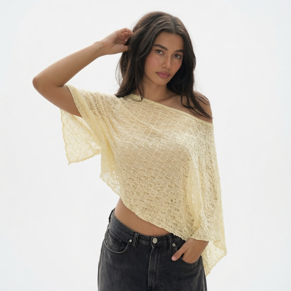 The Elara Asymmetrical Sheer Knit Cape
