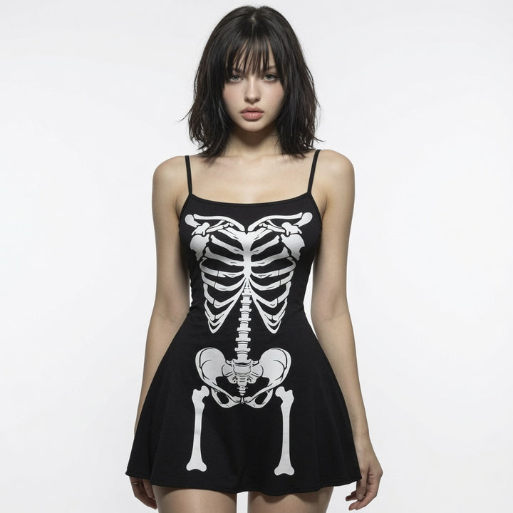 The Elara Gothic Halloween Print Mini Dress