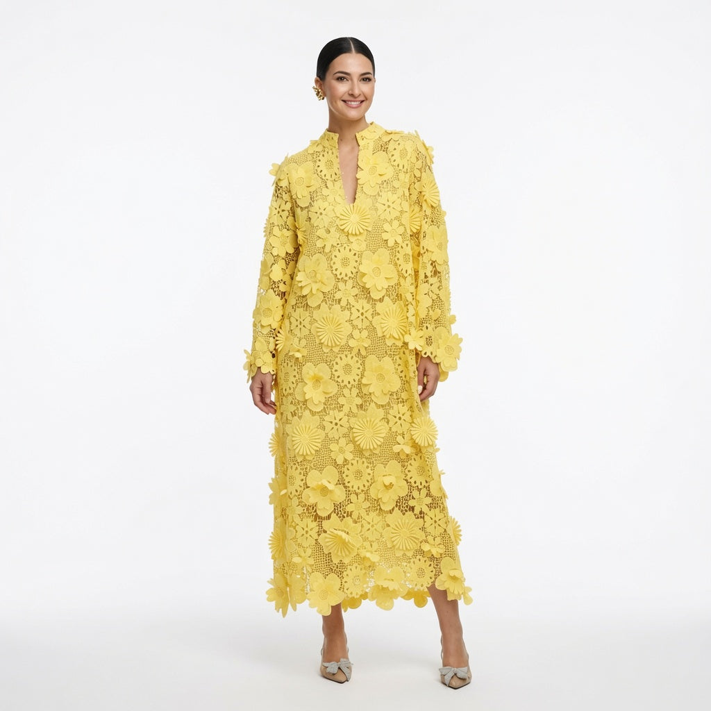 The Elara 3D Romantic Vintage Floral Lace Maxi