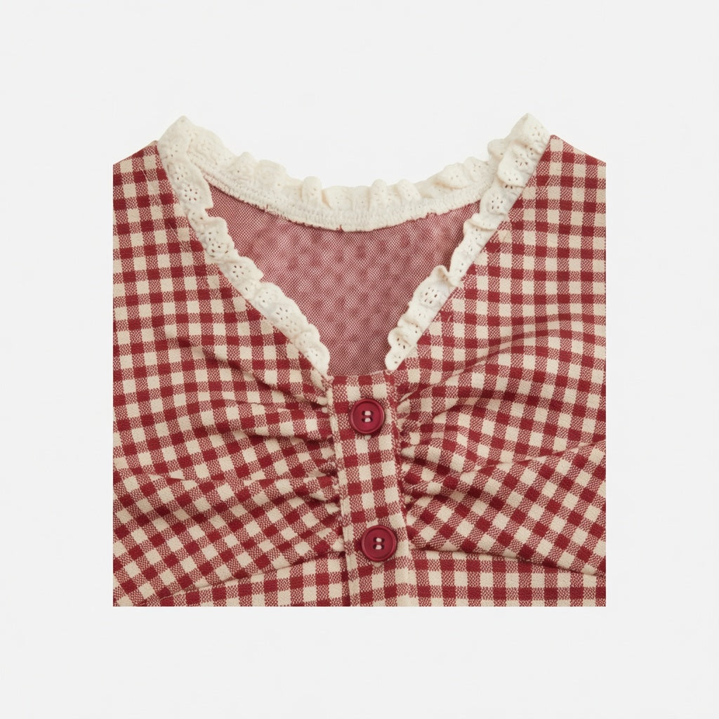The Elara Gingham Sweetheart Crop Top