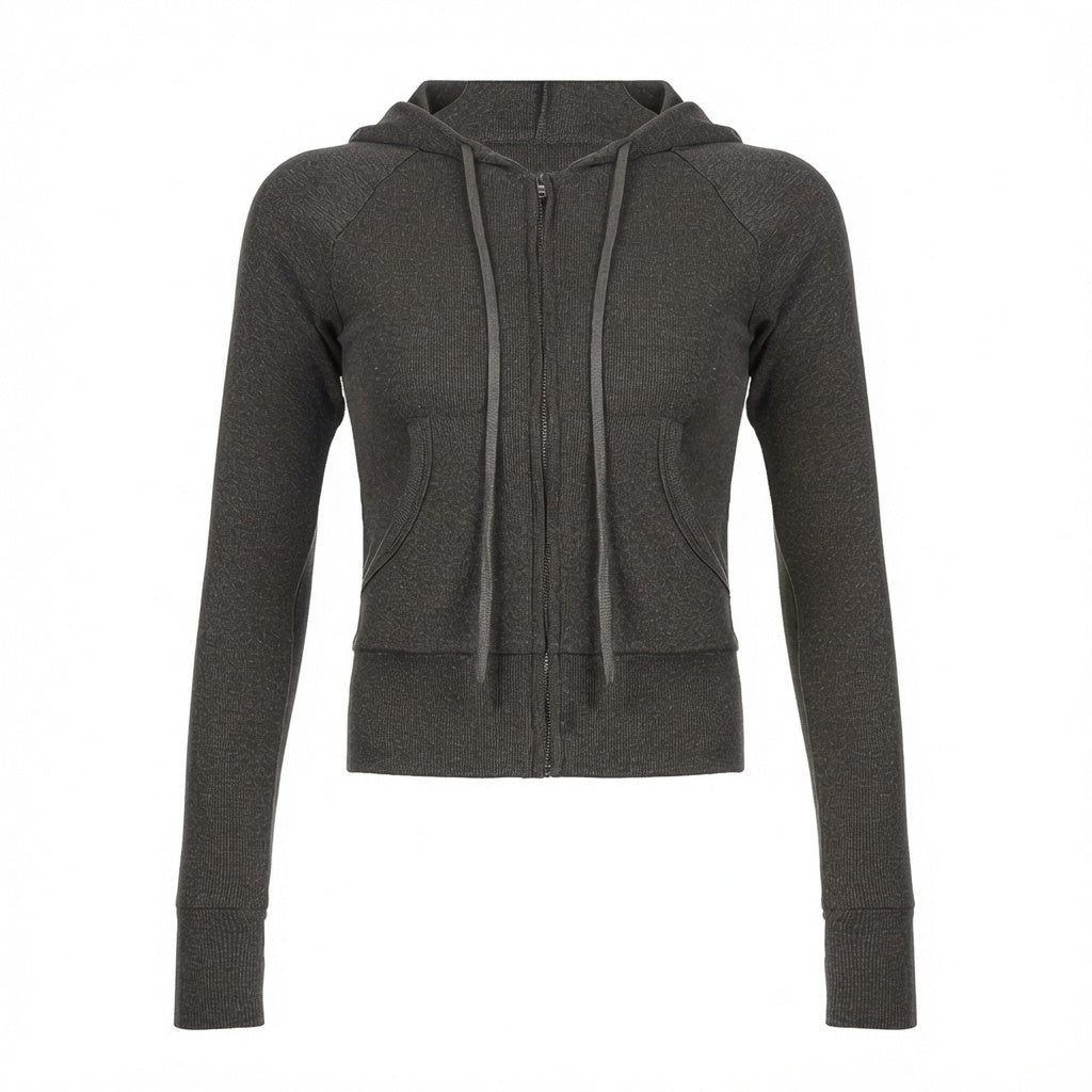 The Elara Sculpted Ribbed Zip Hoodie