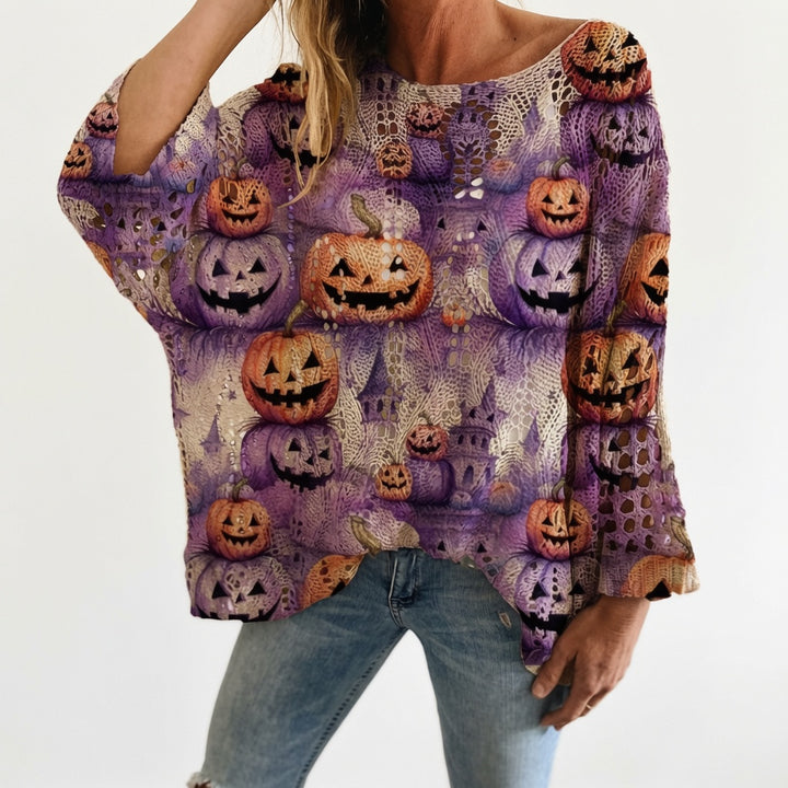 The Elara Pumpkin Night Openwork Sweater