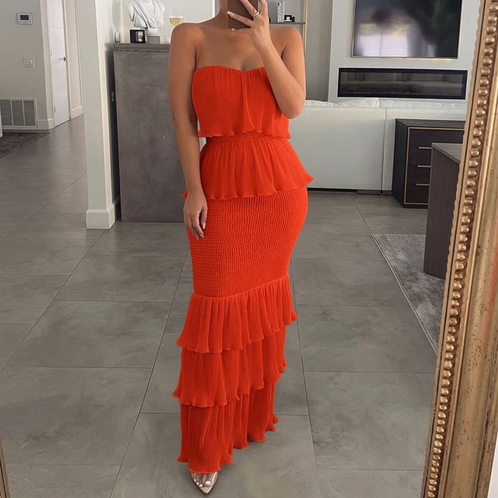 The Elara Curve-Friendly Bandeau Tiered Ruffle Dress
