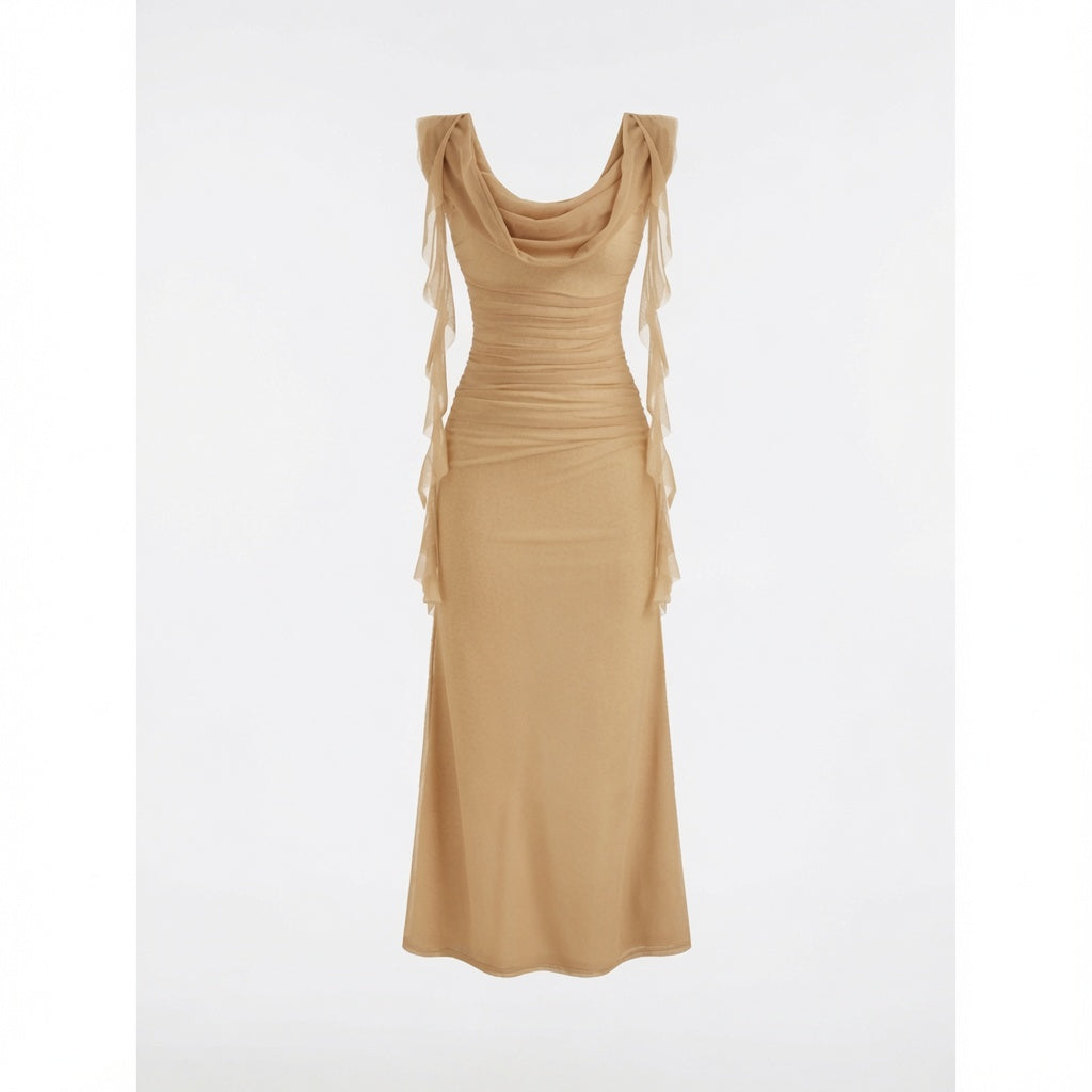 The Elara Cascading Ruffle Ruched Maxi