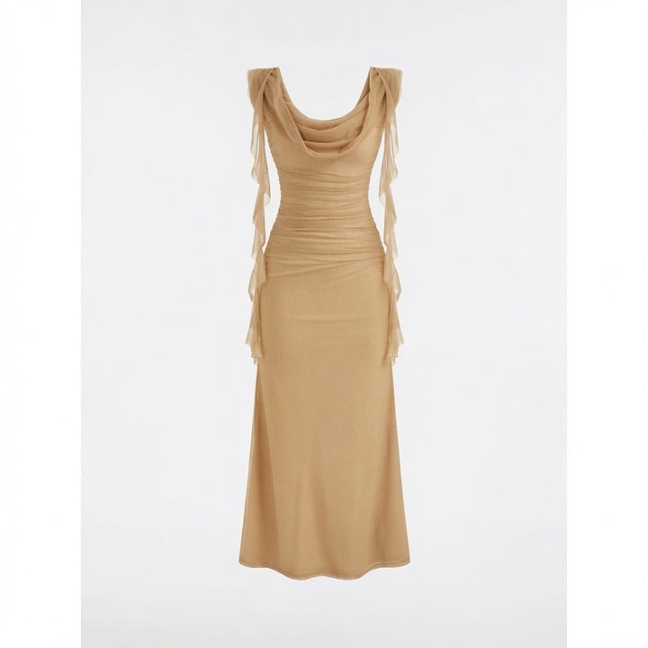 The Elara Cascading Ruffle Ruched Maxi