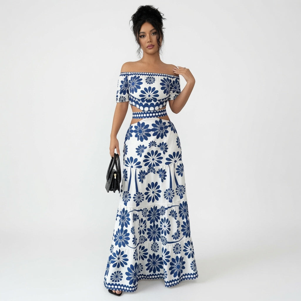 The Elara Floral Off-Shoulder Cut-Out Two-Piece Set