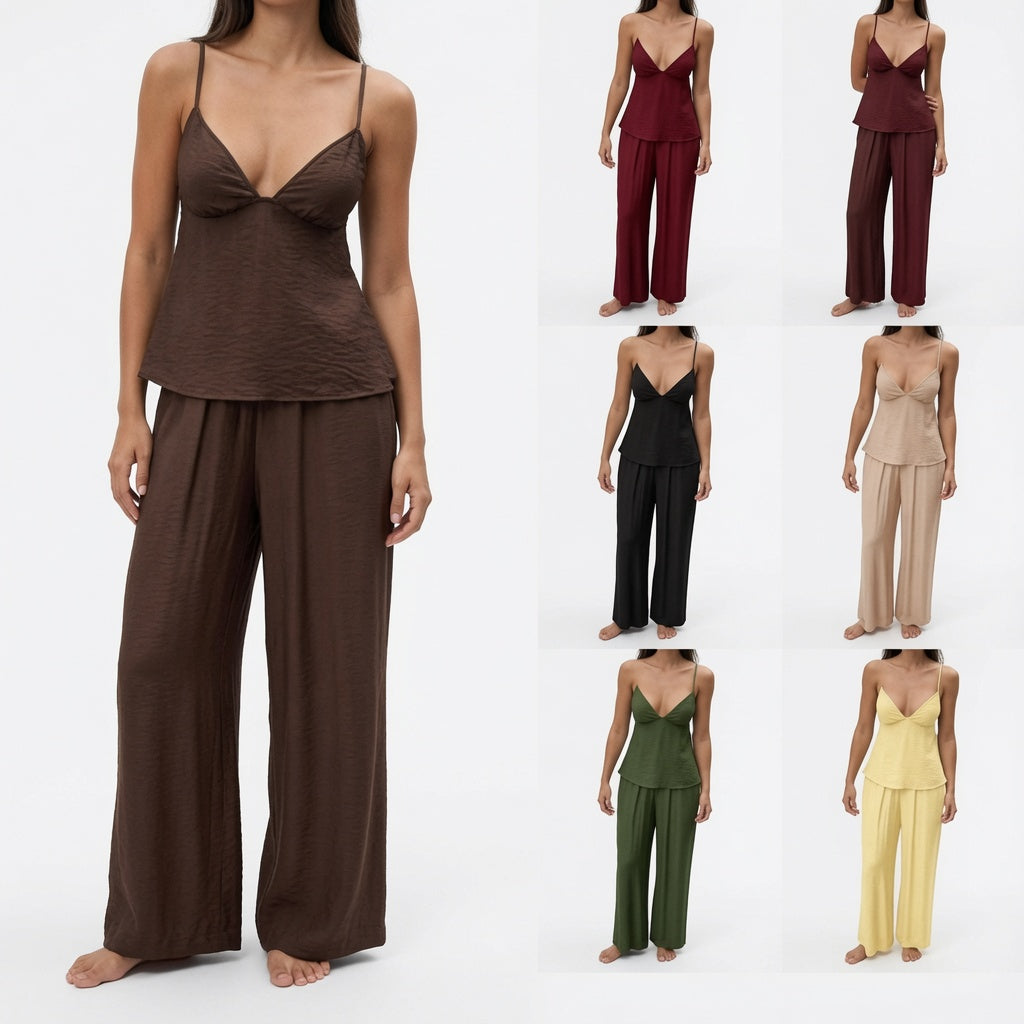 The Elara Luxe Draped Cami Wide Leg Set