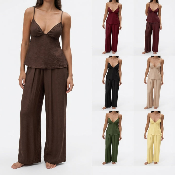 The Elara Luxe Draped Cami Wide Leg Set