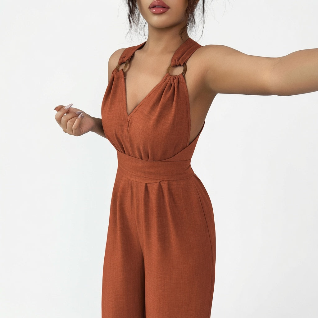 The Elara Ring Detail Wide Leg Romper