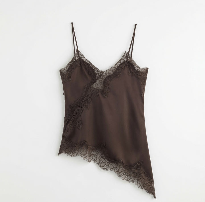 The Elara Asymmetric Satin Lace Cami Top