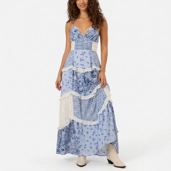 The Elara Heirloom Floral Patchwork Maxi Dress