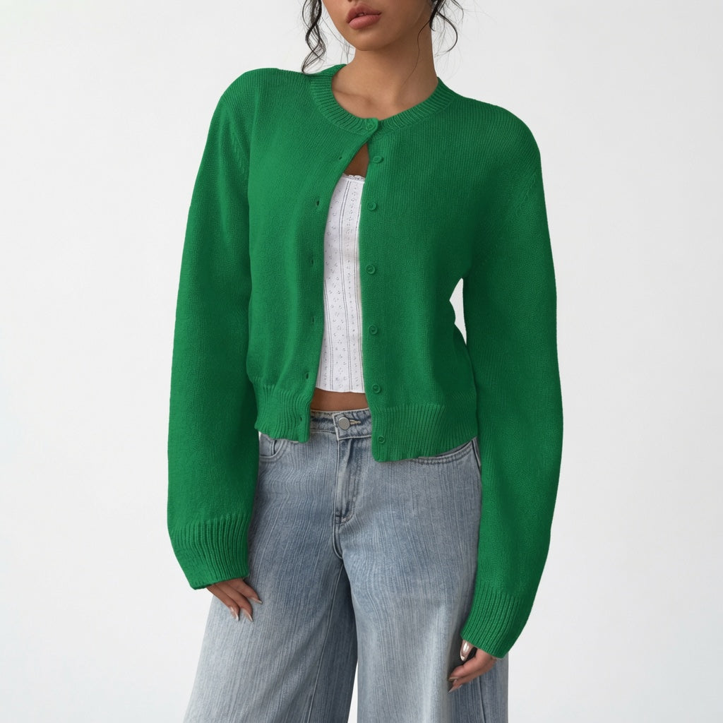 The Elara Lightweight Cropped Button Cardigan