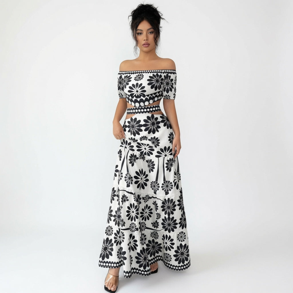 The Elara Floral Off-Shoulder Cut-Out Two-Piece Set