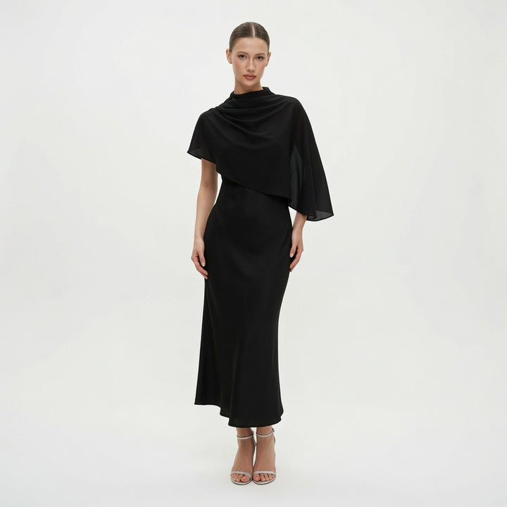 The Elara Celeste Cape Maxi Dress