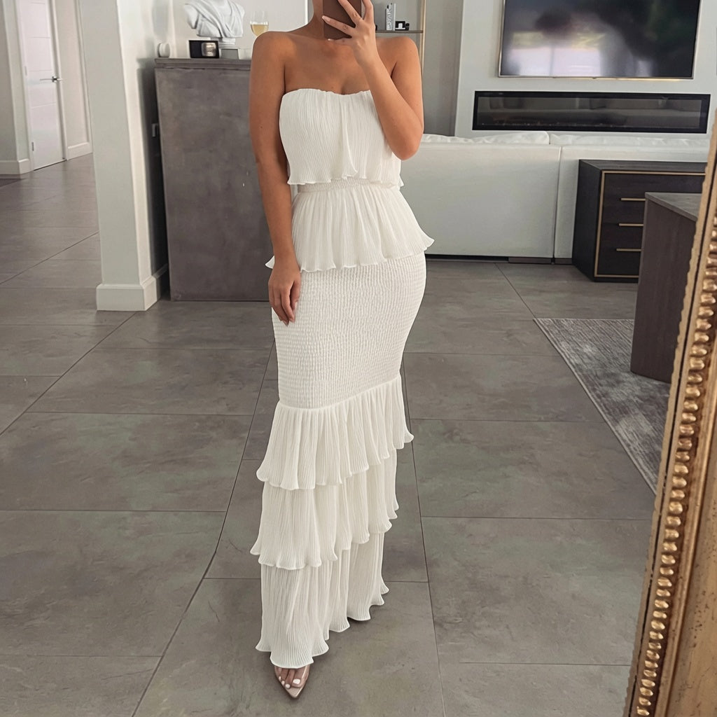 The Elara Curve-Friendly Bandeau Tiered Ruffle Dress