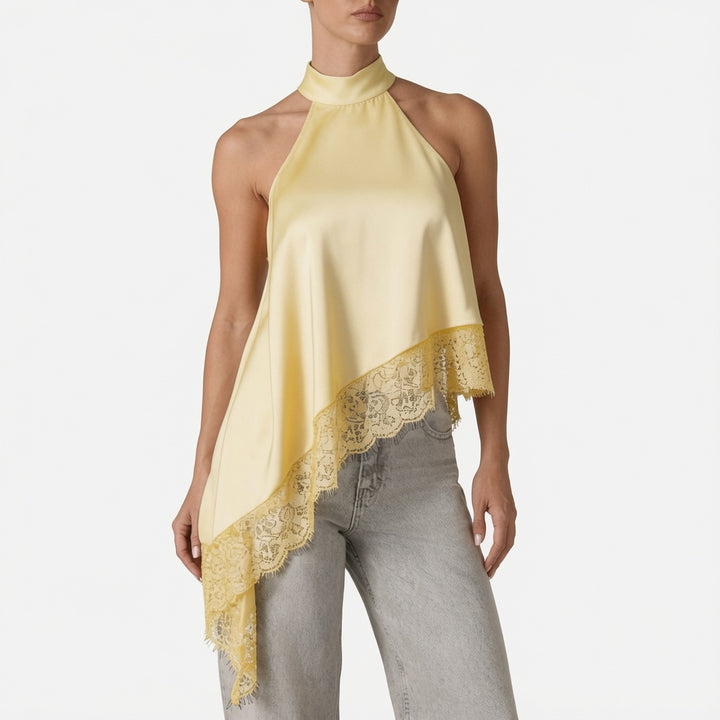 The Elara Satin Lace Halter Top
