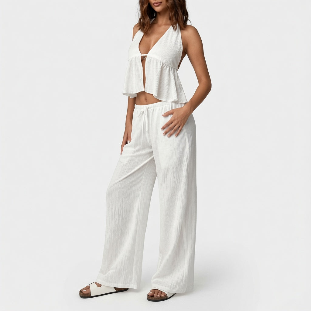 The Elara Backless Tie Neck Two Piece Set