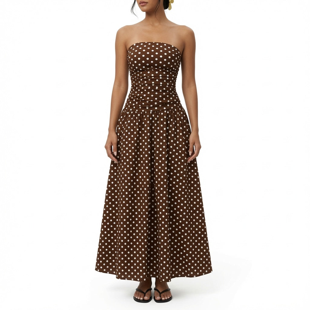 The Elara Stretch Polka Dot Maxi Dress