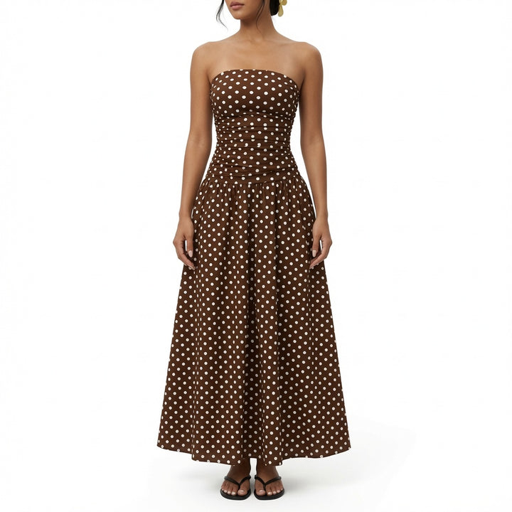 The Elara Stretch Polka Dot Maxi Dress