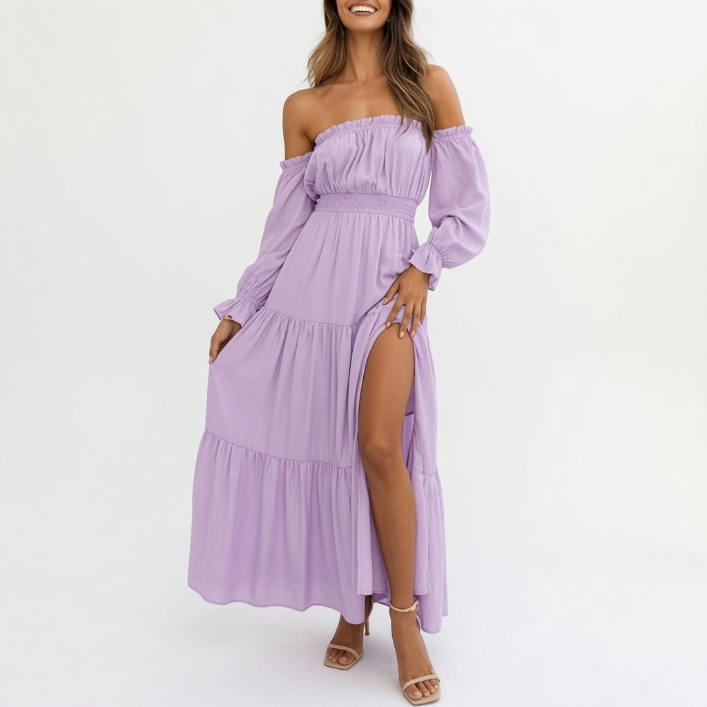 Boho Off-Shoulder Smocked Tiered Maxi Dress