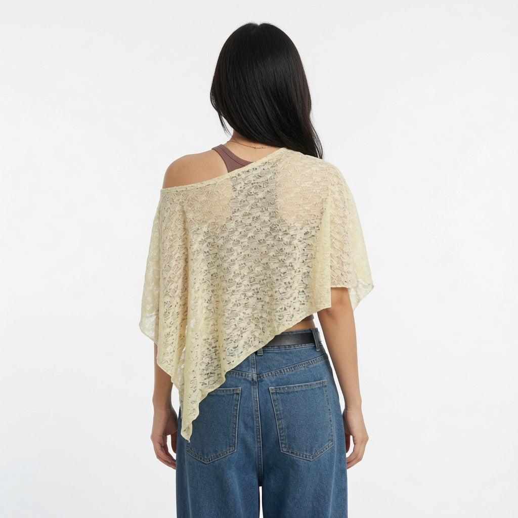 The Elara Asymmetrical Sheer Knit Cape