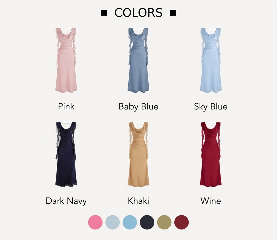 The Elara Cascading Ruffle Ruched Maxi
