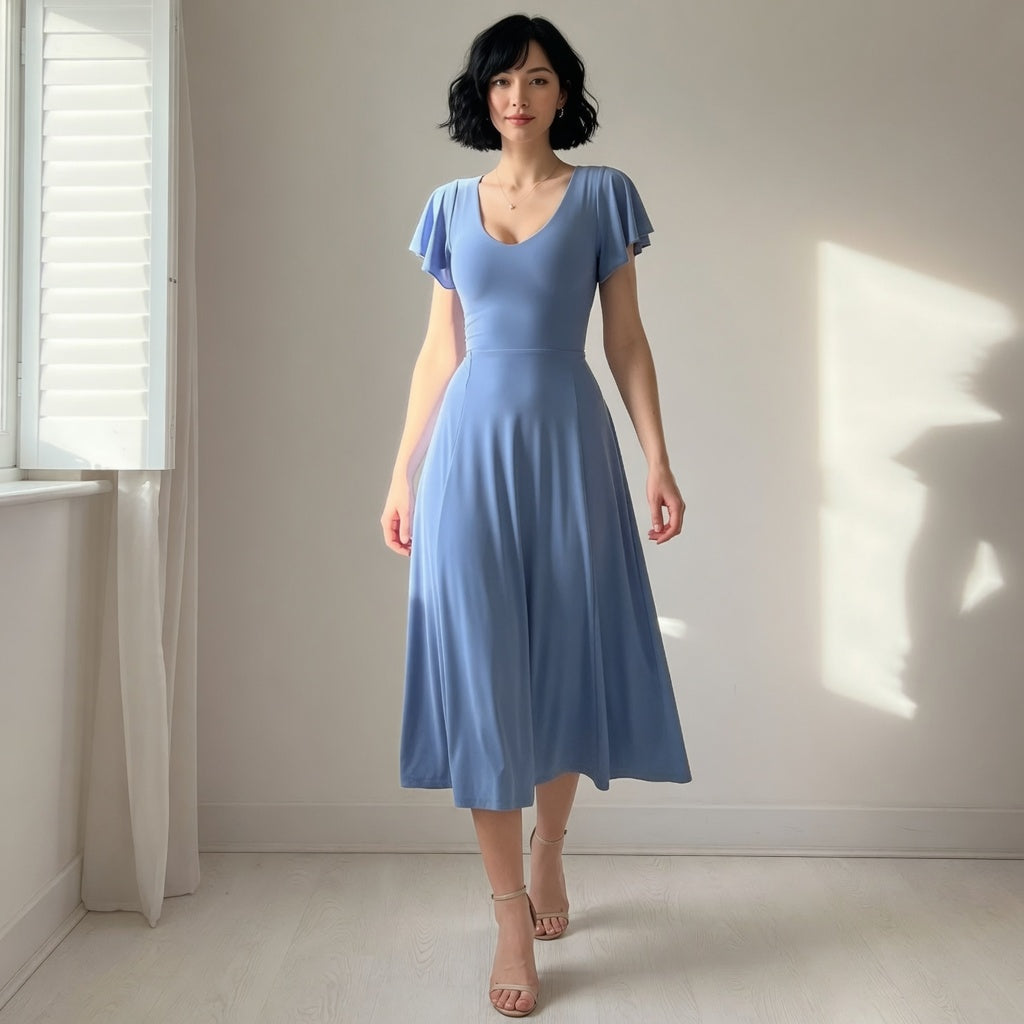 The Elara Flutter Sleeve Sweetheart Midi Dress