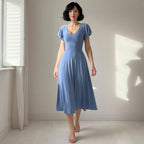 The Elara Flutter Sleeve Sweetheart Midi Dress