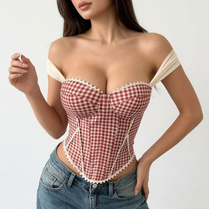 The Elara Ribbon Gingham Corset Top
