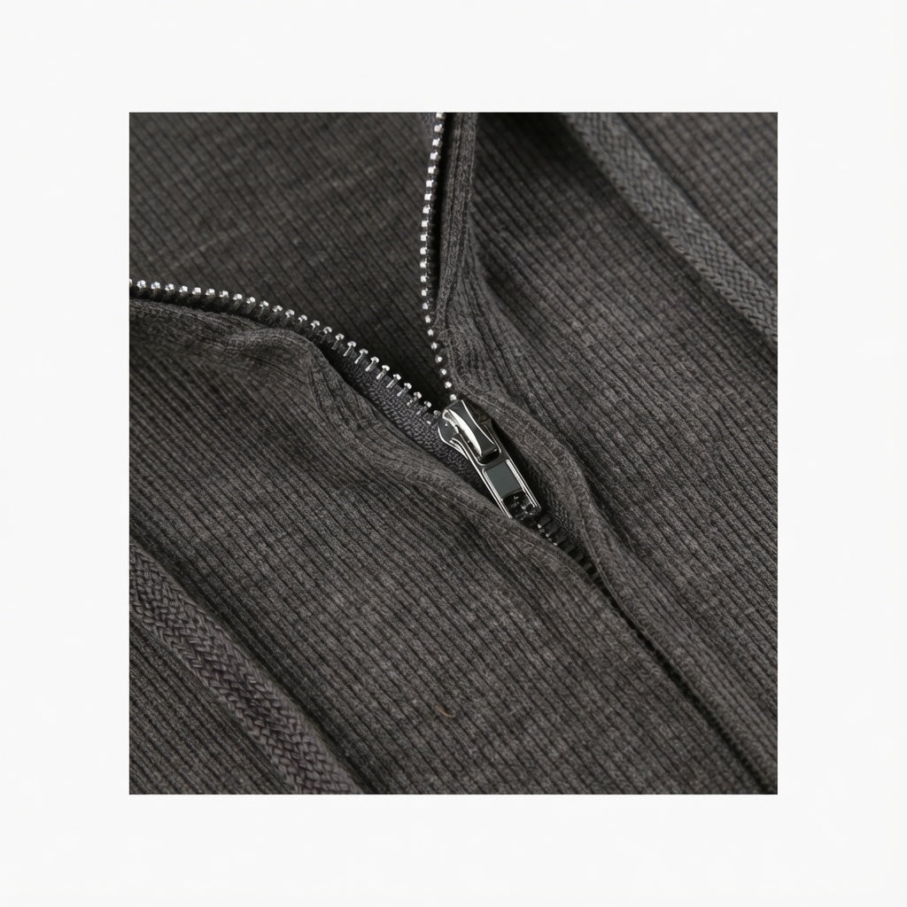 The Elara Sculpted Ribbed Zip Hoodie