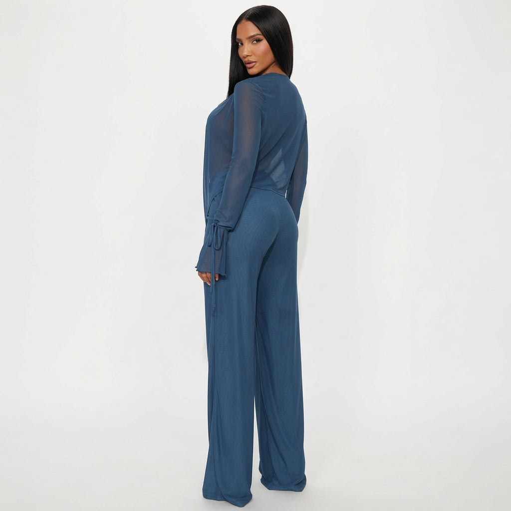 The Elara Sheer Draped Mesh Two-Piece Set