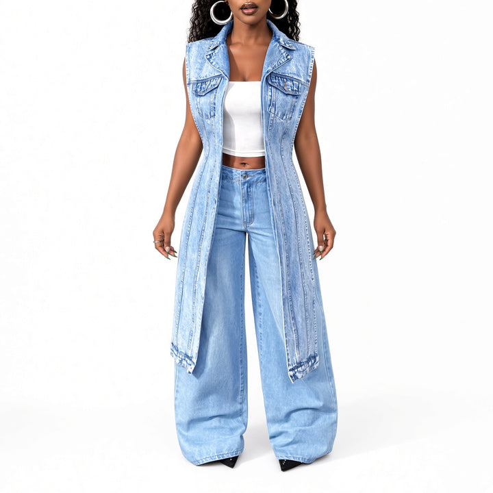 The Elara Longline Sleeveless Denim Vest