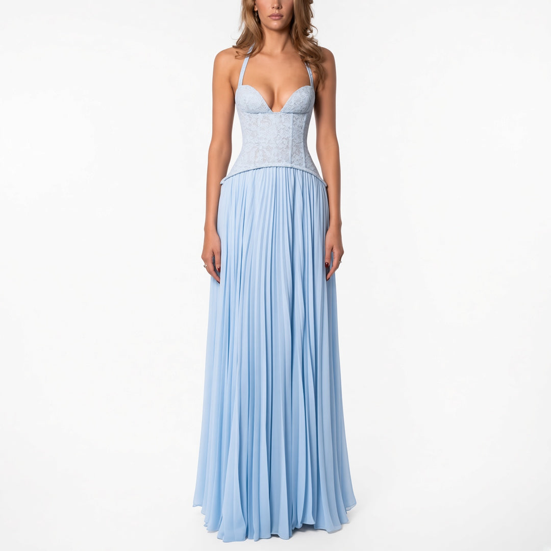 The Elara Maris Sculpted Pleat Maxi Dress