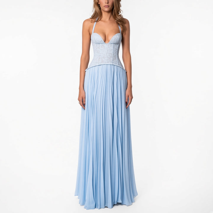 The Elara Maris Sculpted Pleat Maxi Dress