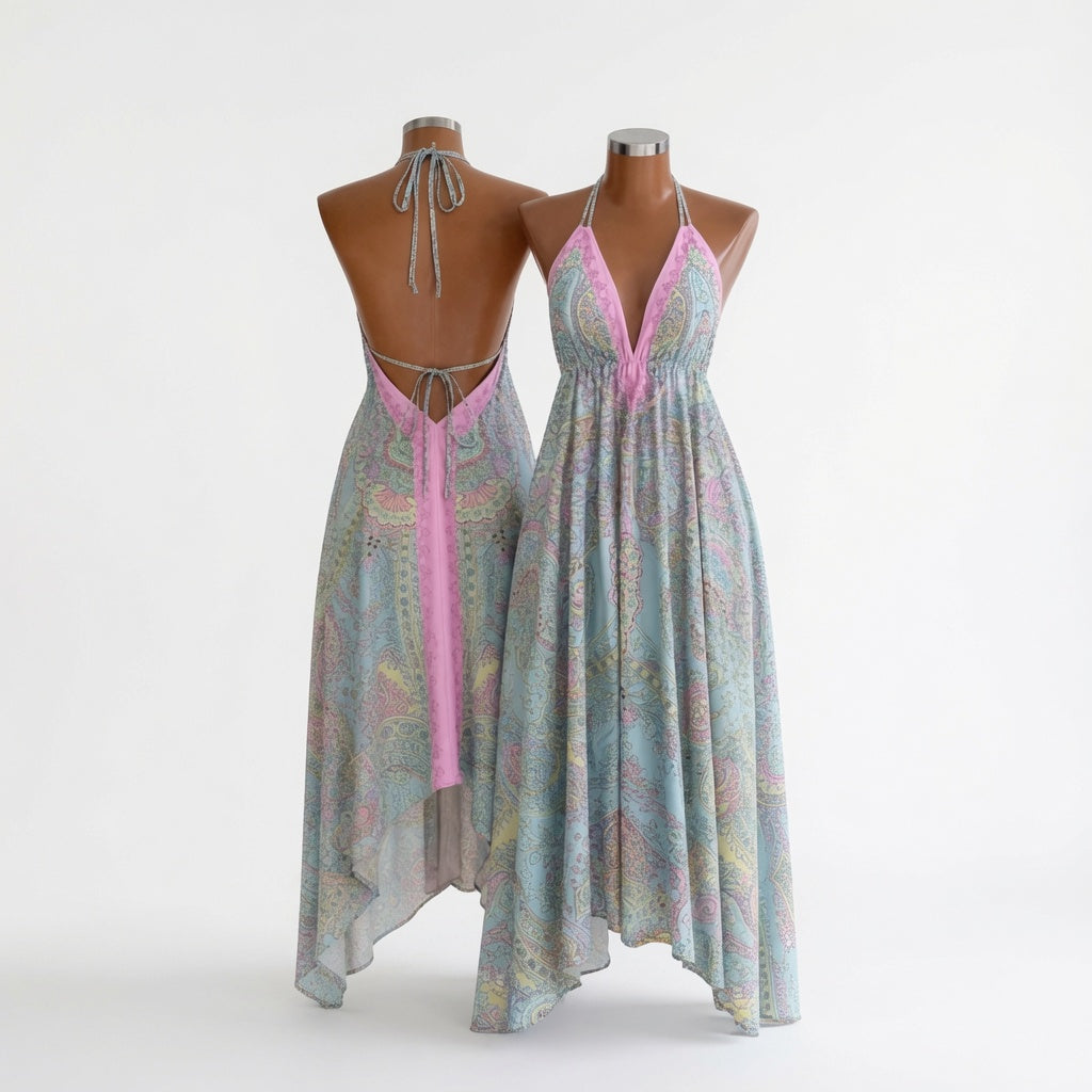 Boho Deep-V Backless Resort Dress