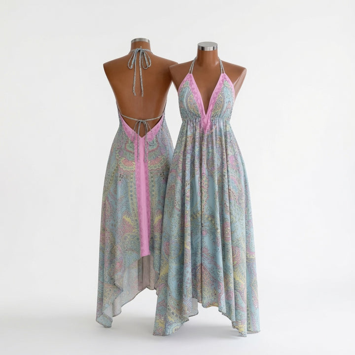 Boho Deep-V Backless Resort Dress