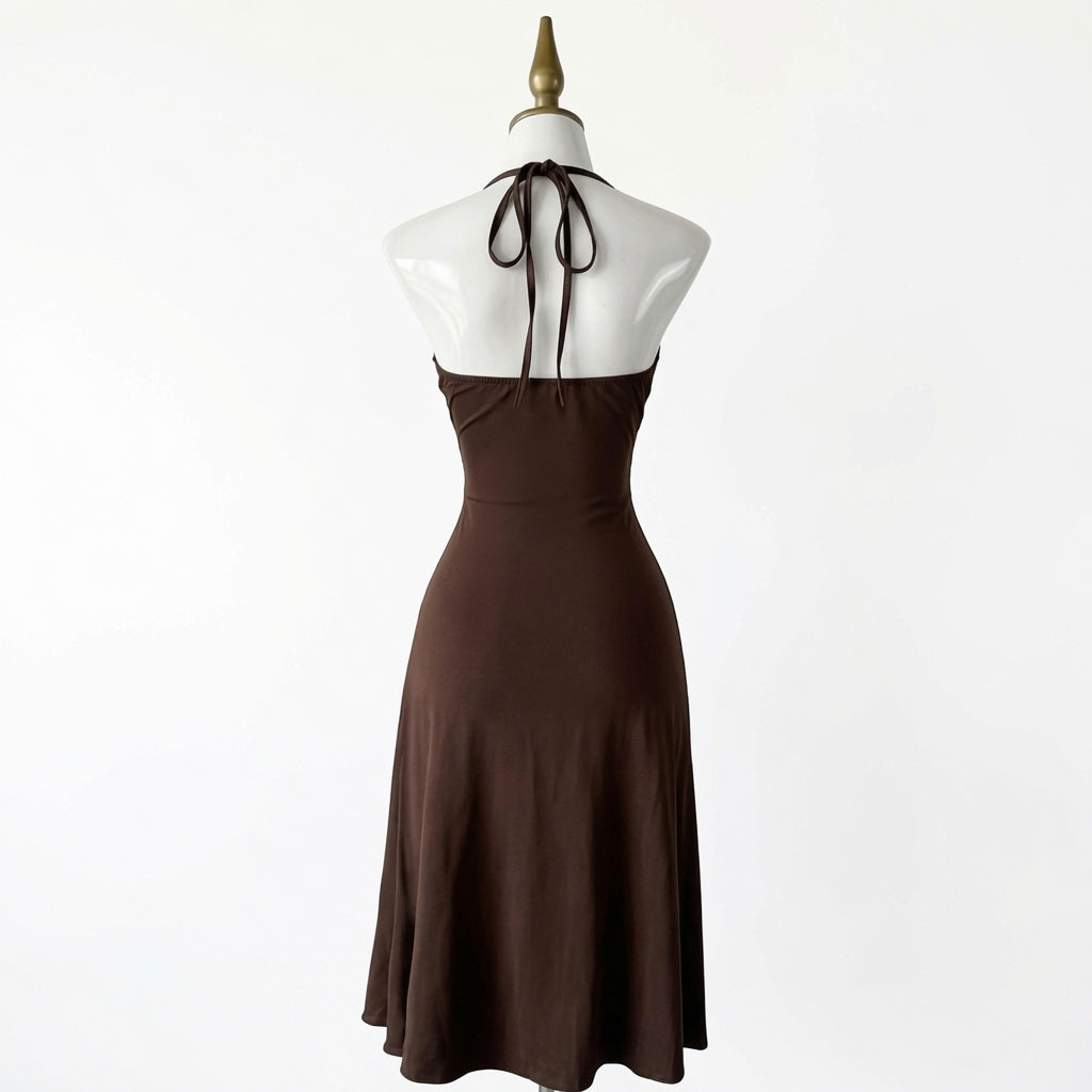 The Elara Sun Embroidered Halter Split Midi Dress