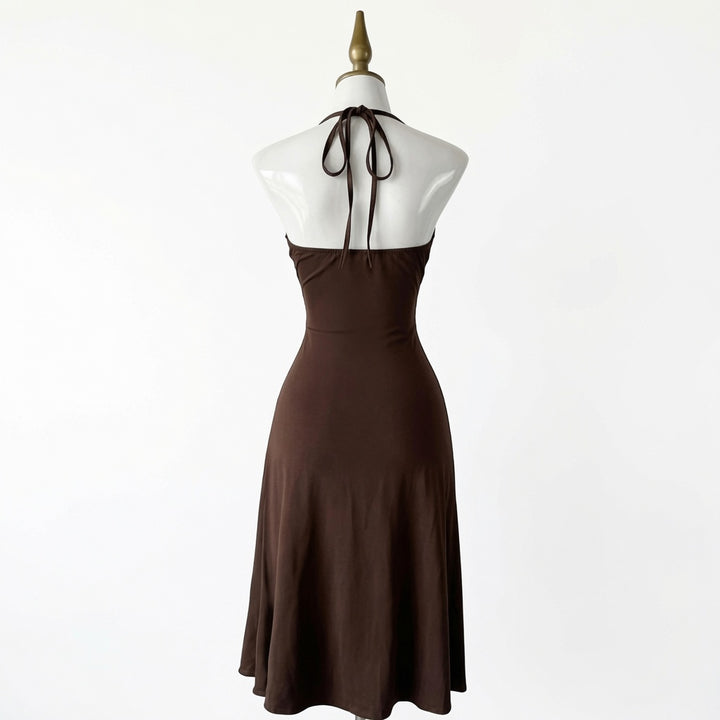 The Elara Sun Embroidered Halter Split Midi Dress