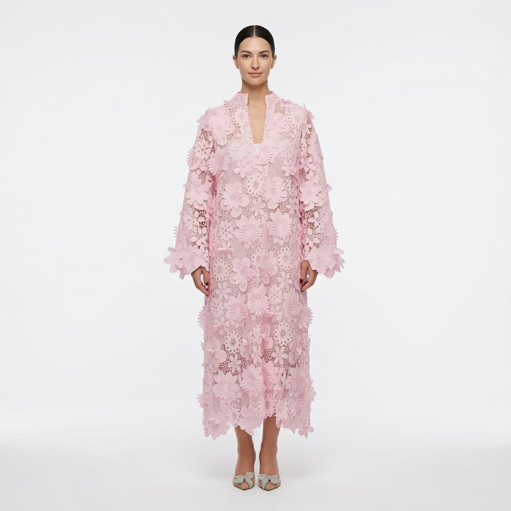 The Elara 3D Romantic Vintage Floral Lace Maxi
